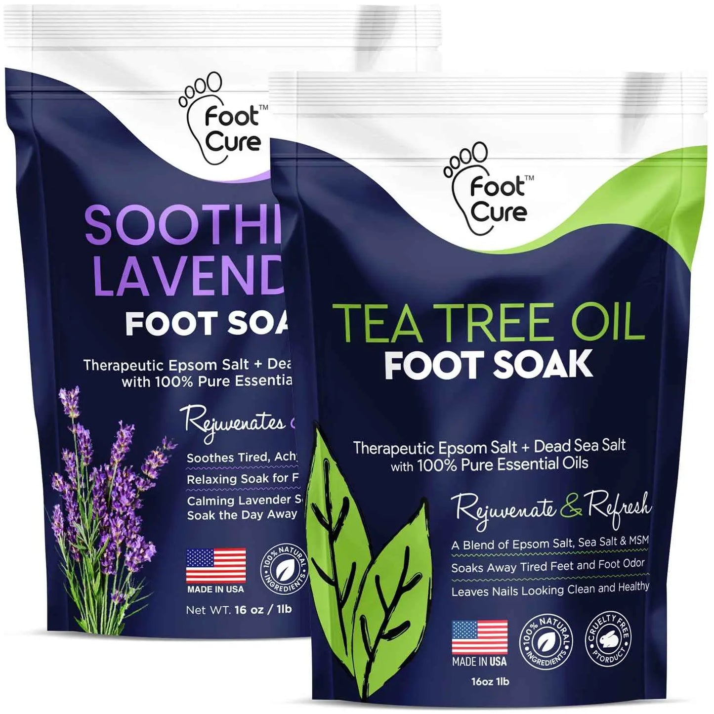 Tea Tree Oil & Soothing Lavender Foot Soak with Epsom Salt (Pack of 2) Foot Cure