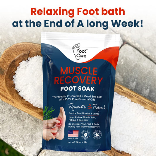 Muscle Relief Foot Soak with Epsom Salts - All Natural Salts for Post Workout Recovery - Softens Calluses - Soothes Sore & Tired Feet, Foot Odor Scent, Spa Pedicure Made in USA - 16oz (Pack of 2)