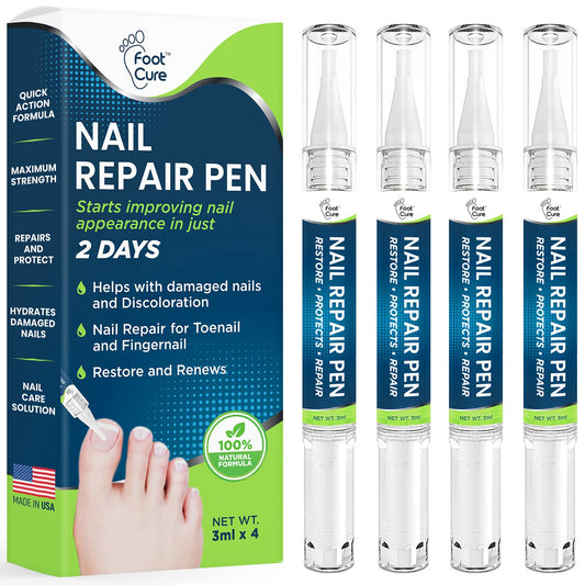 Nail Repair Solution for Thick, Broken Nails, Toe Nail & Fingernails | 100% Natural Ingredients Formula - Easy to Use - Extra Strength – Cruelty Free | 0.12 Fl Oz Nail Repair Pen (Pack of 4) by FootCure