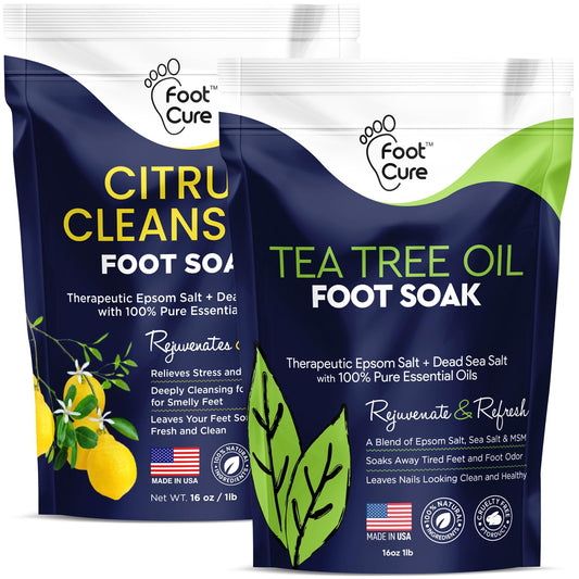 Tea Tree Oil & Citrus Detox Foot Soak with Epsom Salts - All Natural Salts for Post Workout Recovery - Softens Calluses, Soothes Sore & Tired Feet, Foot odor Scent, Spa Pedicure Made in USA(Pack of 2)