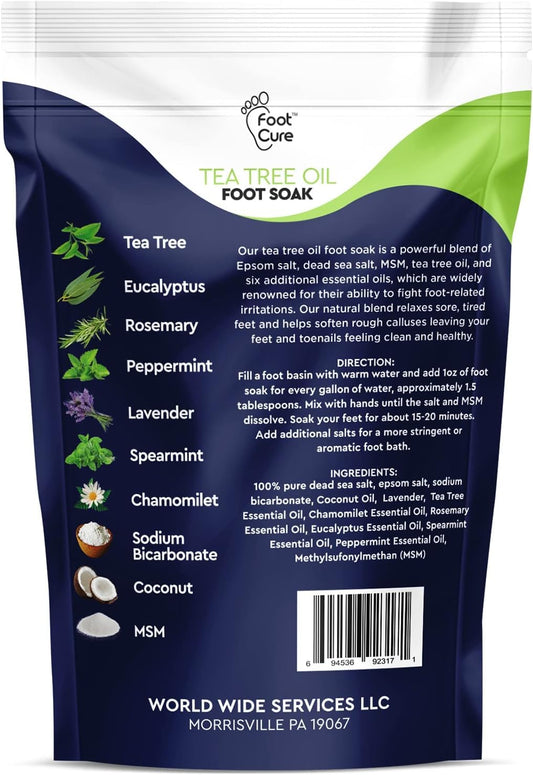 Tea Tree Oil & Muscle Relief Foot Soak with Epsom Salts - All Natural Salts for Post Workout Recovery - Softens Calluses, Soothes Sore & Tired Feet, Foot Odor Scent, Spa Pedicure Made in USA Pack of 2
