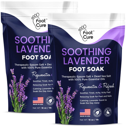Soothing Lavender Foot Soak with Epsom Salt - Best Toenail Treatment, & Softens Calluses - Soothes Sore & Tired Feet, Foot Odor Scent, Spa Pedicure - Made in USA - 2 Pack