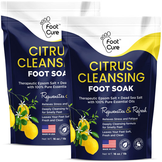 Citrus Detox Foot Soak With Epsom Salts - for Foot Callus, Immune Boost, Damaged Toenail, Athletes Foot, Pedicure and Soothes Tired Aching Feet - Made in USA 16 oz (Pack of 2)
