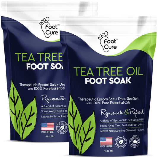 Tea Tree Oil Foot Soak with Epsom Salt - Best Toenail Fungus Treatment, Athletes Foot & Softens Calluses - Soothes Sore & Tired Feet, Fungal Toe, Foot Odor Scent, Spa Pedicure - Made in USA - 2 Pack