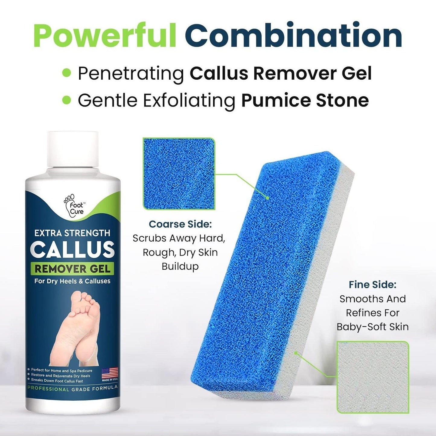 Callus Remover for Feet with Extra Strength Gel & Foot Pumice Stone Set