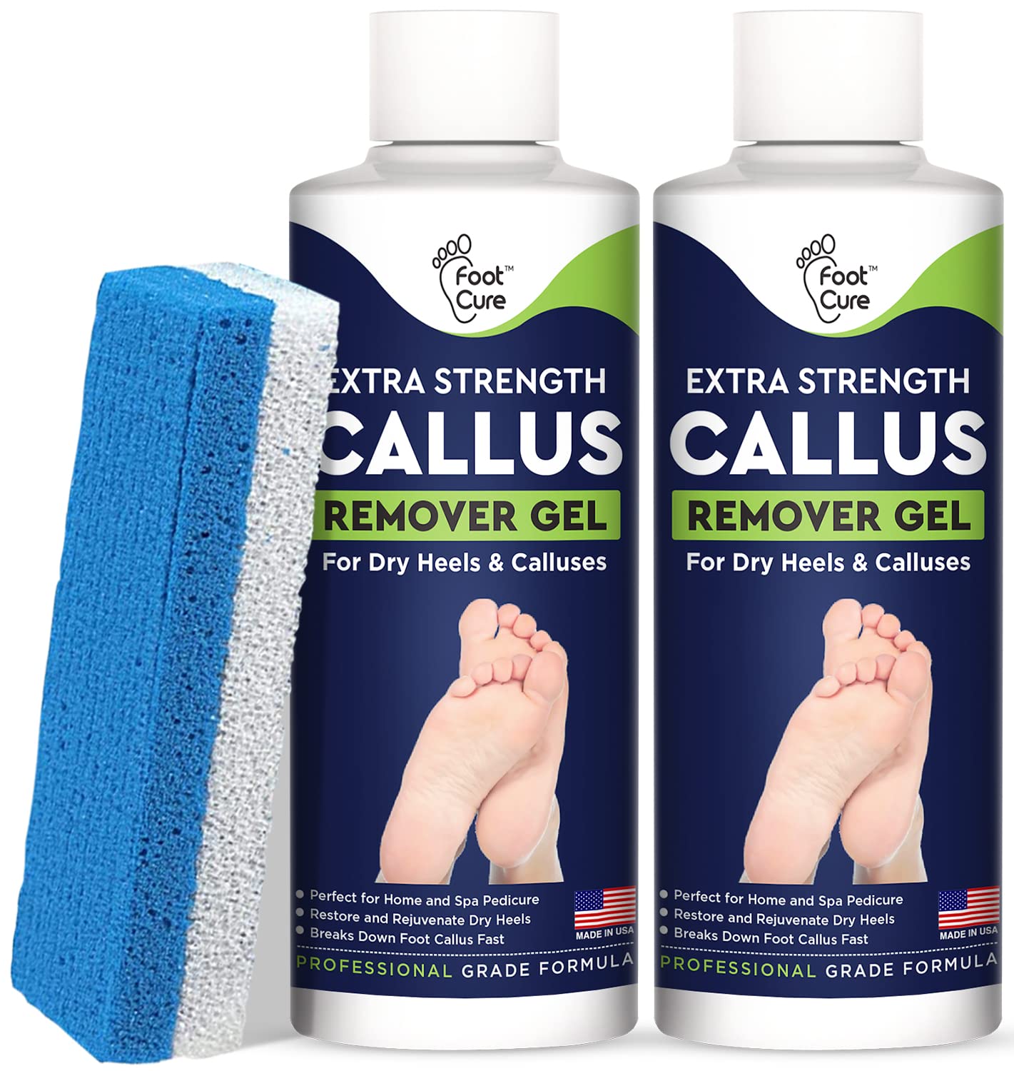 Callus Remover for Feet with Extra Strength Gel & Foot Pumice Stone Set