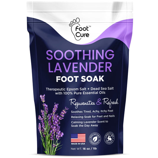Soothing Lavender Foot Soak with Epsom Salt - Best Toenail Treatment, & Softens Calluses - Soothes Sore & Tired Feet, Foot Odor Scent, Spa Pedicure - Made in USA 16 oz