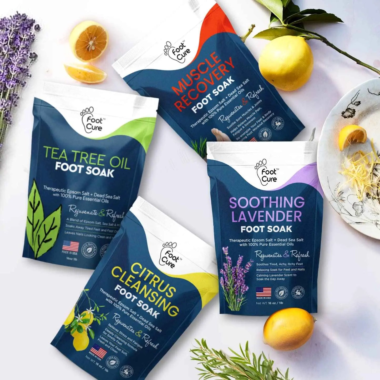 Foot Soak with Epsom Salts- Variety Pack of 4 Foot Cure