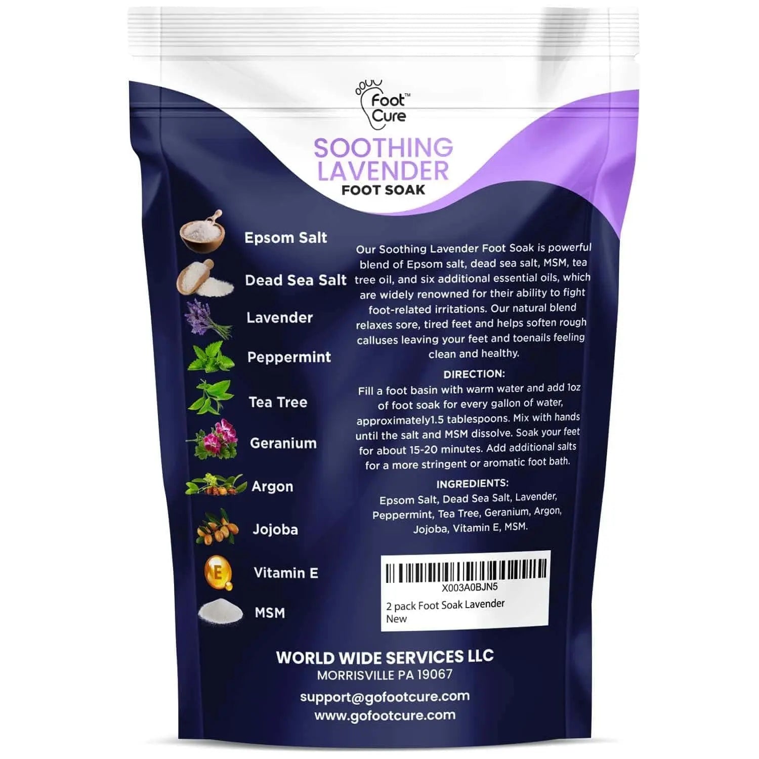 Soothing Lavender Foot Soak with Epsom Salt - Pack of 2 Foot Cure