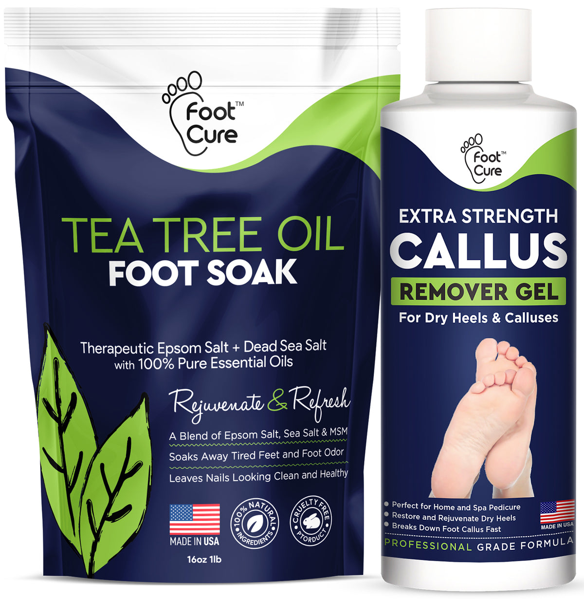 Tea Tree Foot Soak & Callus Remover Gel Kit - Moisturize, Heal, and Restore Dry Cracked Feet, Treat Toenail Fungus, Eliminate Odor - Made in USA
