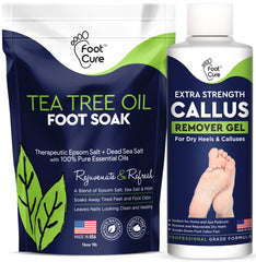 Tea Tree Foot Soak & Callus Remover Gel Kit - Moisturize, Heal, and Restore Dry Cracked Feet, Treat Toenail Fungus, Eliminate Odor - Made in USA